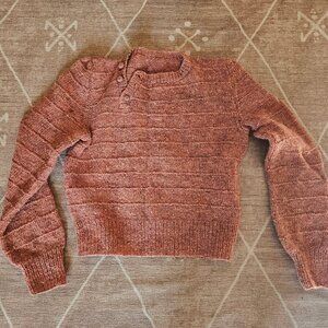 Hand knit wool sweater asymmetrical button collar